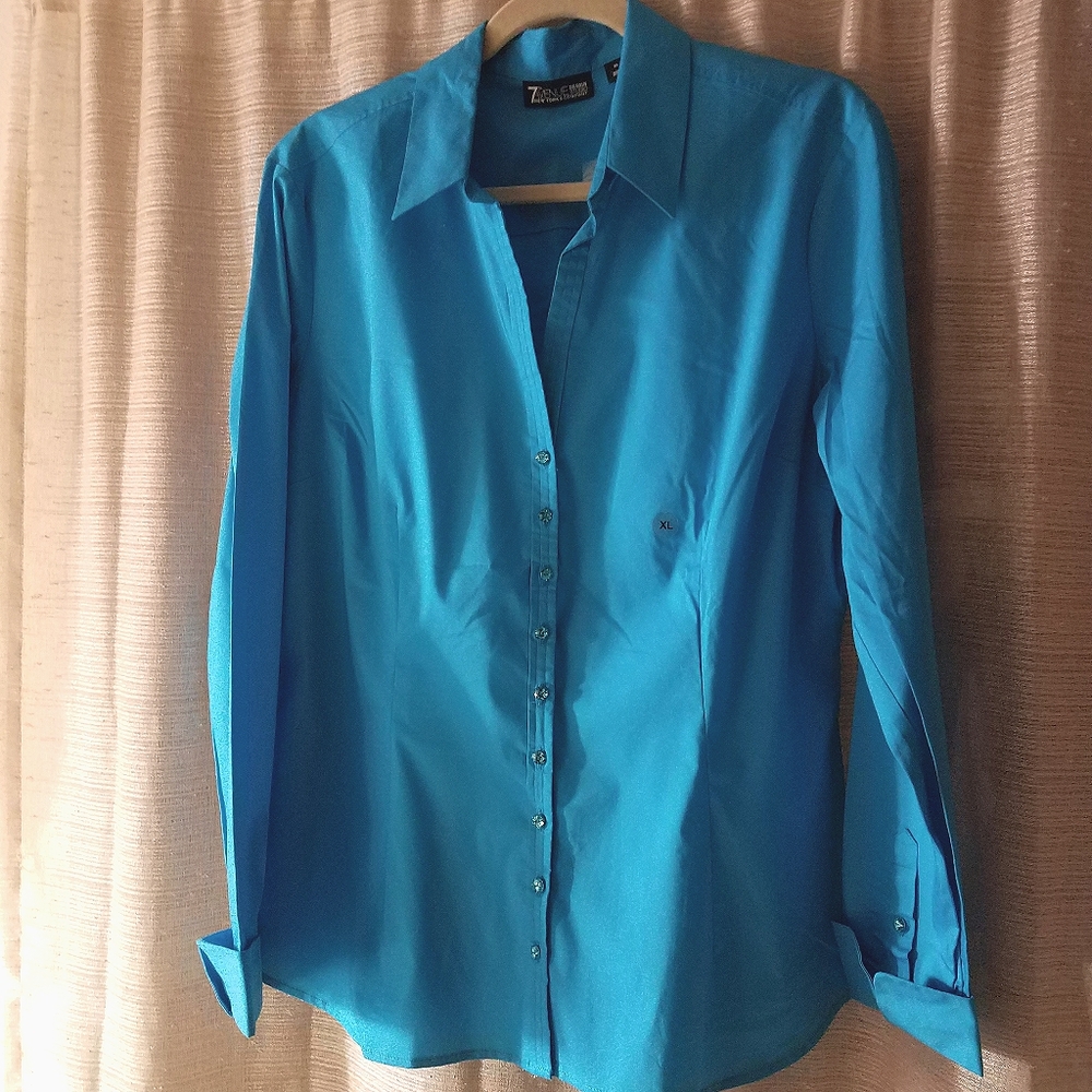 NY&Co Turquoise 3/4 Sleeve Button Down Top